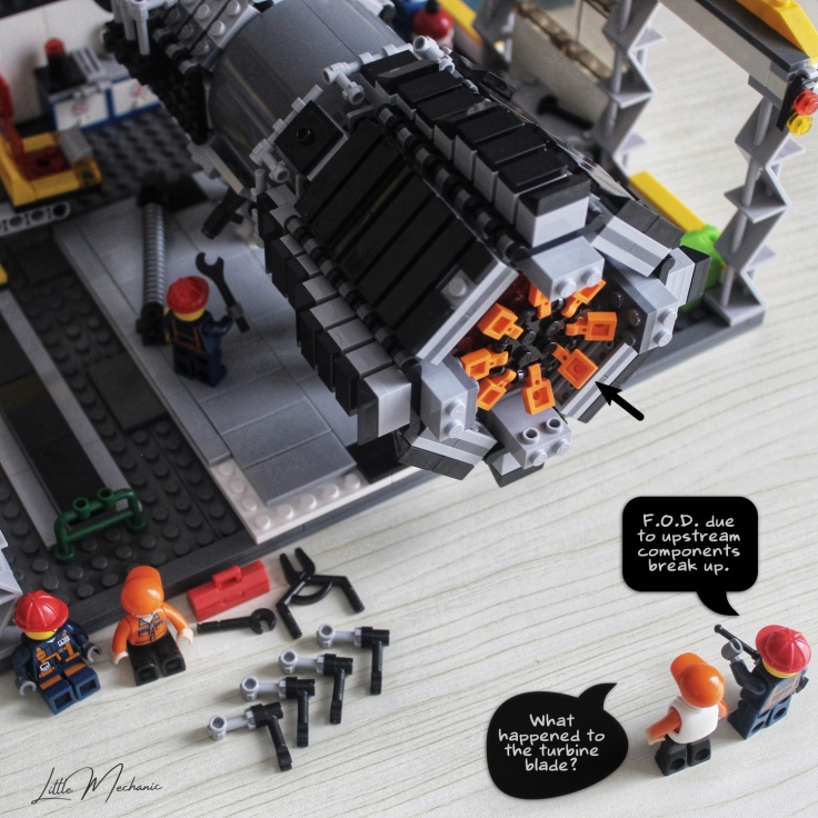 Image of gas turbine maintenance activity by Lego and Sluban technician minifigures